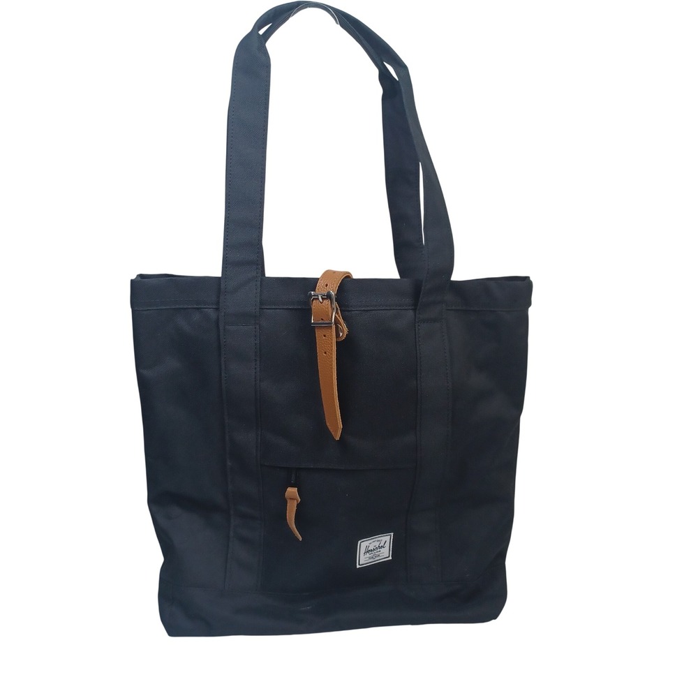 Herschel Supply Co Market Tote Black Canvas‎ Shoulder Bag Striped Liner Large